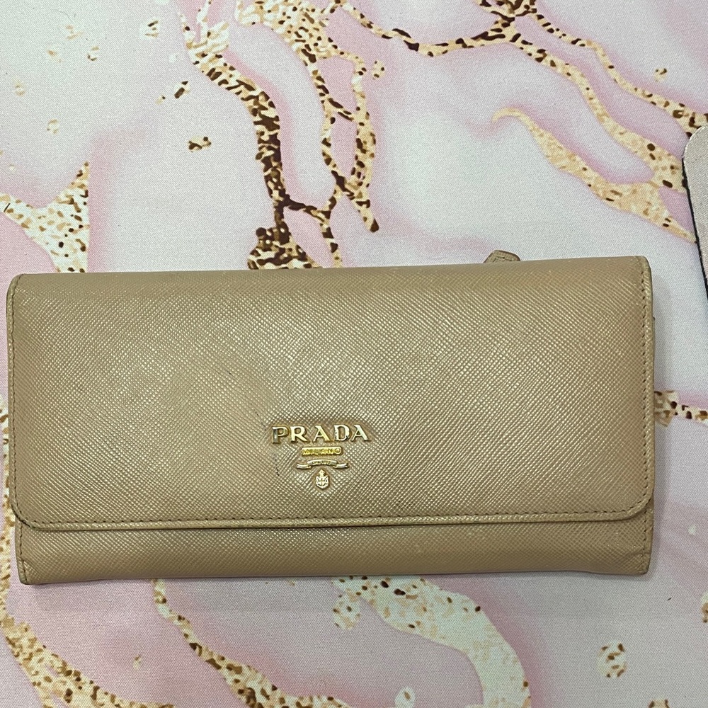 Prada Saffiano Milano Beige Leather Wallet